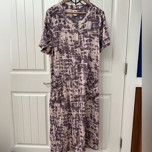 Tiny Anthropologie Mauve Purple Midi Dress sz Large Pockets Soft Rayon Tie dye